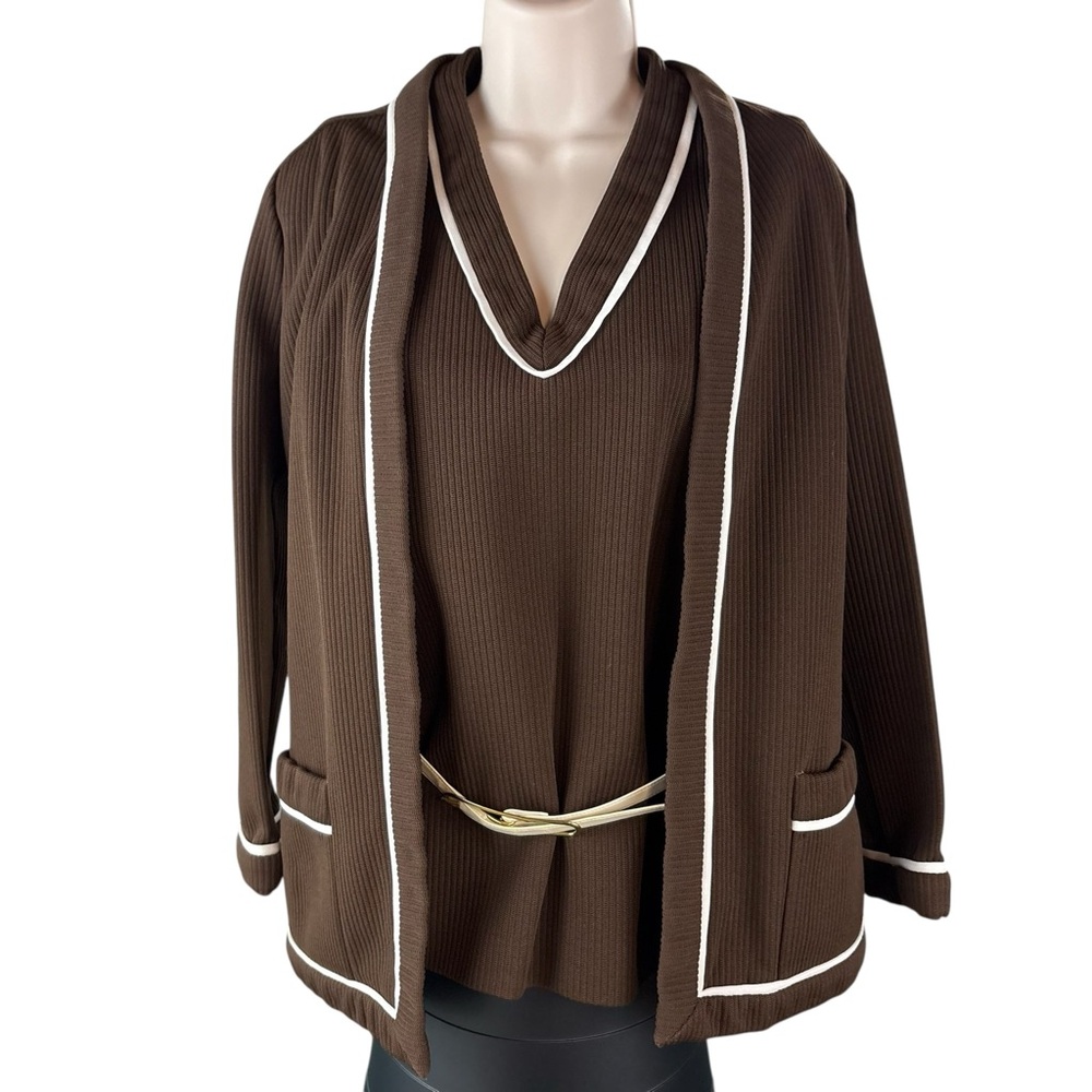 Vtg Butte Knit Cardigan Jacket Tank Belt 3 Piece Classic Womens P Large (939